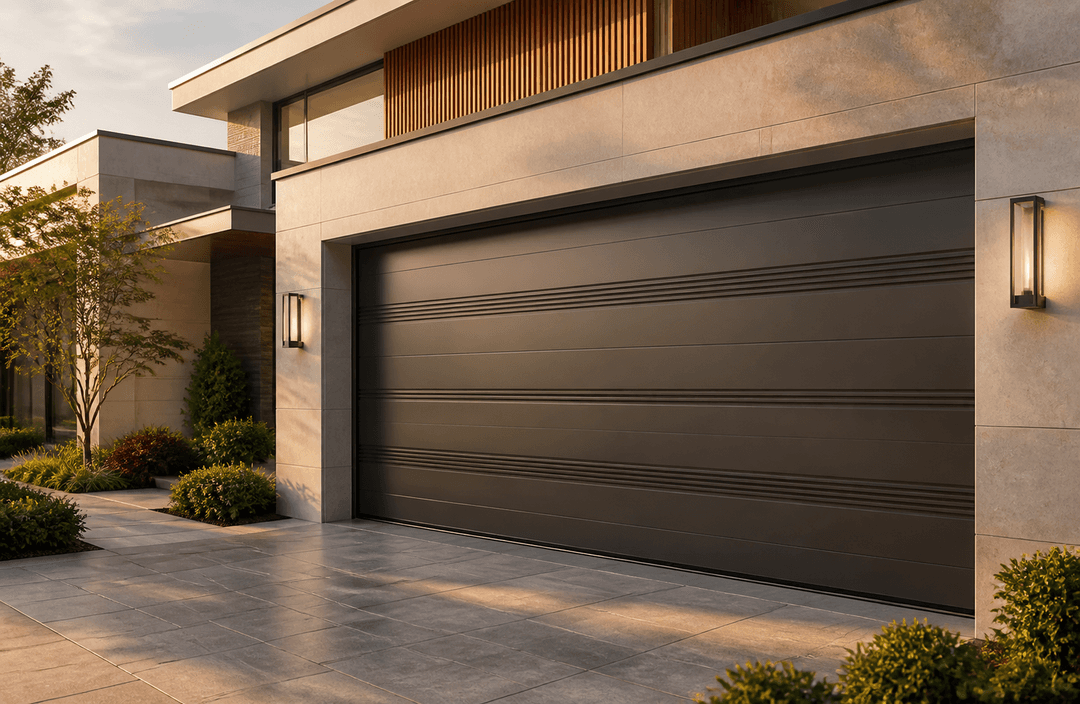 Luxury villa with a custom aluminum residential garage door