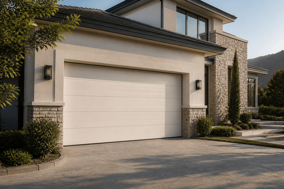 Modern villa with an insulated steel sectional garage door