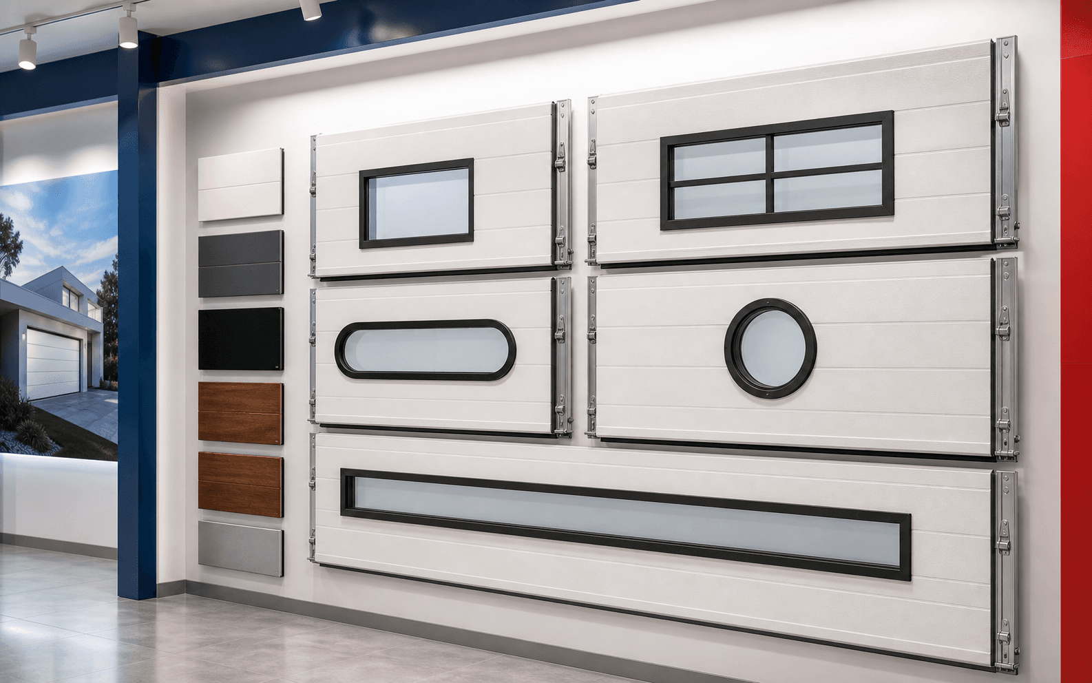 Garage door panel window and color configuration options