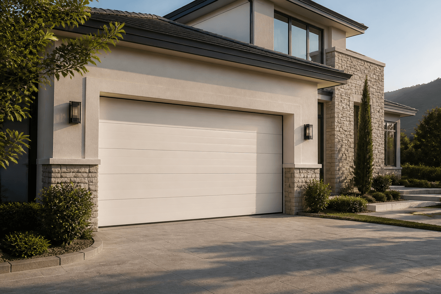 Modern home with an insulated steel sectional garage door